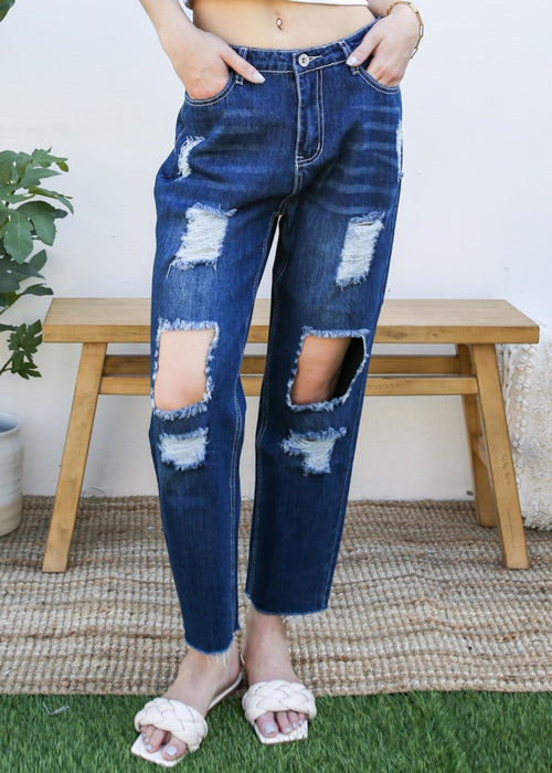 Baggy Distressed Boyfriend Denim Jeans by Anna-Kaci