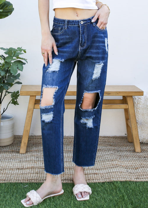 Baggy Distressed Boyfriend Denim Jeans by Anna-Kaci