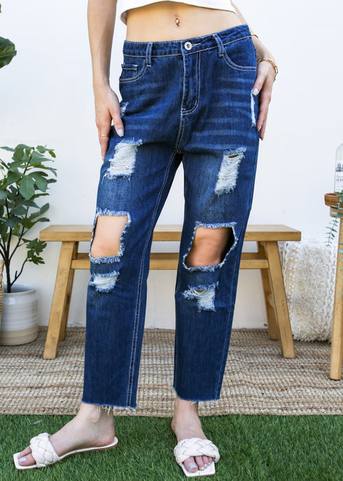 Baggy Distressed Boyfriend Denim Jeans by Anna-Kaci