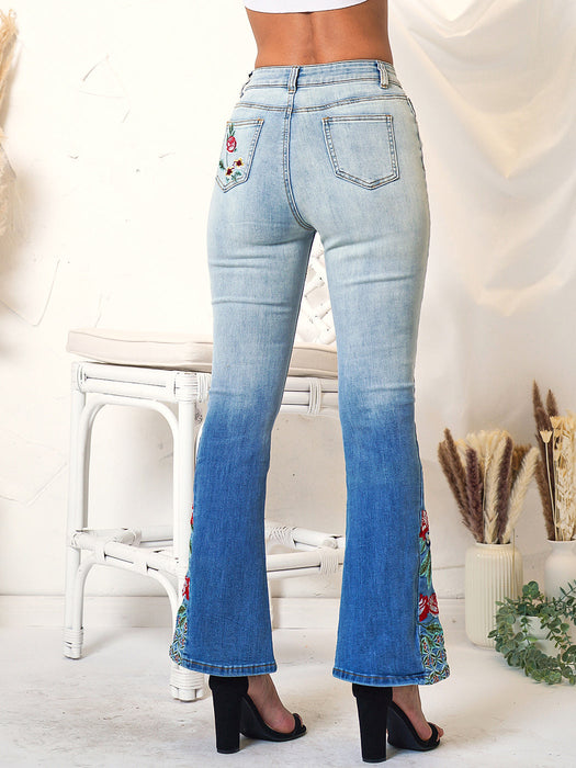 Classic Retro High Waist Long Denim Bell Bottom Jeans by Anna-Kaci