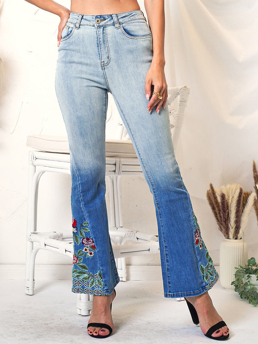 Classic Retro High Waist Long Denim Bell Bottom Jeans by Anna-Kaci