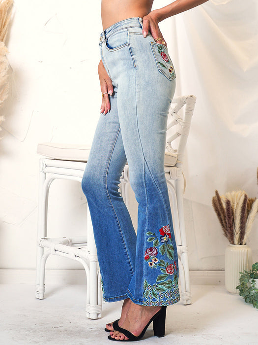 Classic Retro High Waist Long Denim Bell Bottom Jeans by Anna-Kaci