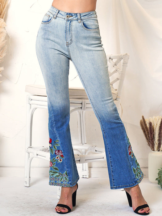 Classic Retro High Waist Long Denim Bell Bottom Jeans by Anna-Kaci