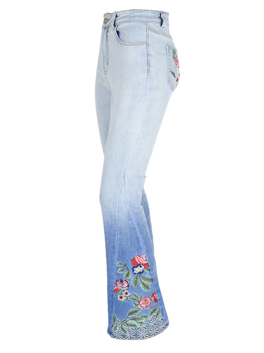 Classic Retro High Waist Long Denim Bell Bottom Jeans by Anna-Kaci