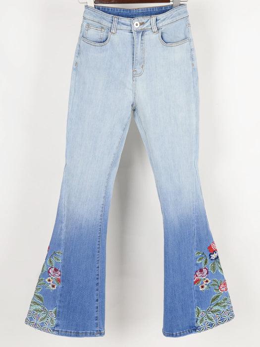 Classic Retro High Waist Long Denim Bell Bottom Jeans by Anna-Kaci