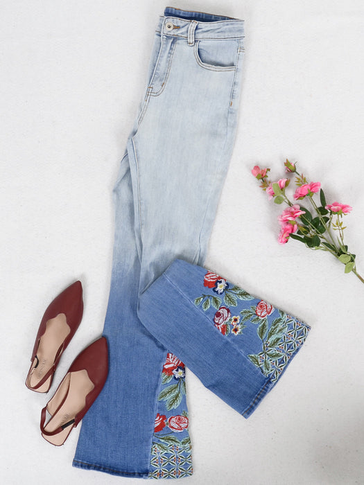 Classic Retro High Waist Long Denim Bell Bottom Jeans by Anna-Kaci