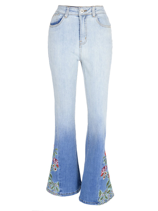 Classic Retro High Waist Long Denim Bell Bottom Jeans by Anna-Kaci