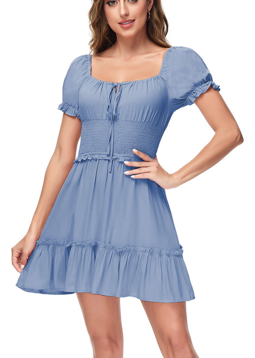 Ruffle Sleeve Drawstring Square Neck Mini Dress by Anna-Kaci