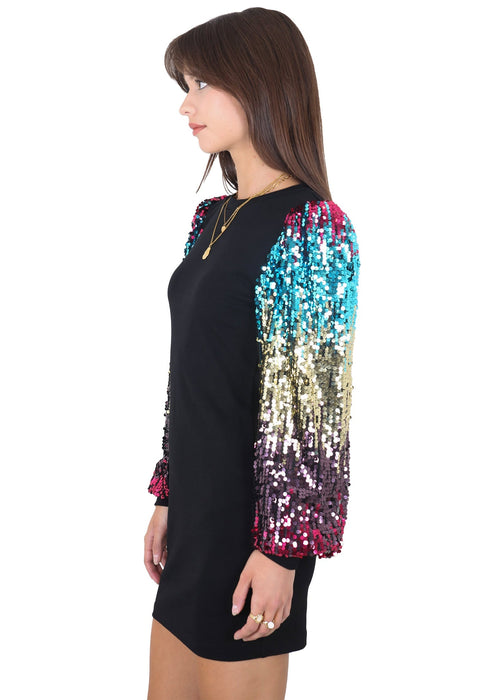 Anna-Kaci Women's Confetti Sequin Balloon Long Sleeve Round Neck Pullover Dress by Anna-Kaci