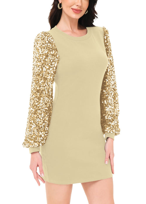 Anna-Kaci Women's Confetti Sequin Balloon Long Sleeve Round Neck Pullover Dress by Anna-Kaci