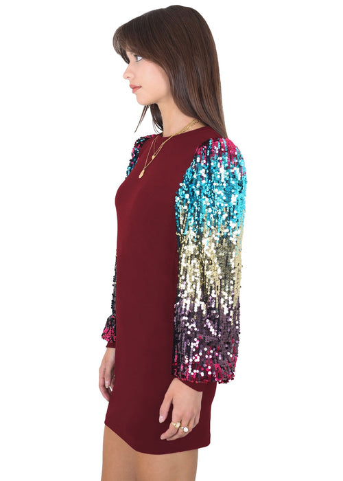 Anna-Kaci Women's Confetti Sequin Balloon Long Sleeve Round Neck Pullover Dress by Anna-Kaci