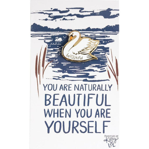 The Bullish Store - You Are Naturally Beautiful When You Are Yourself Swan Enamel Pin In White And Gold