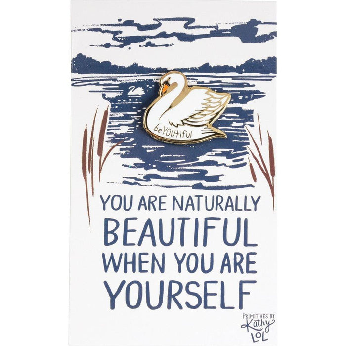 The Bullish Store - You Are Naturally Beautiful When You Are Yourself Swan Enamel Pin In White And Gold