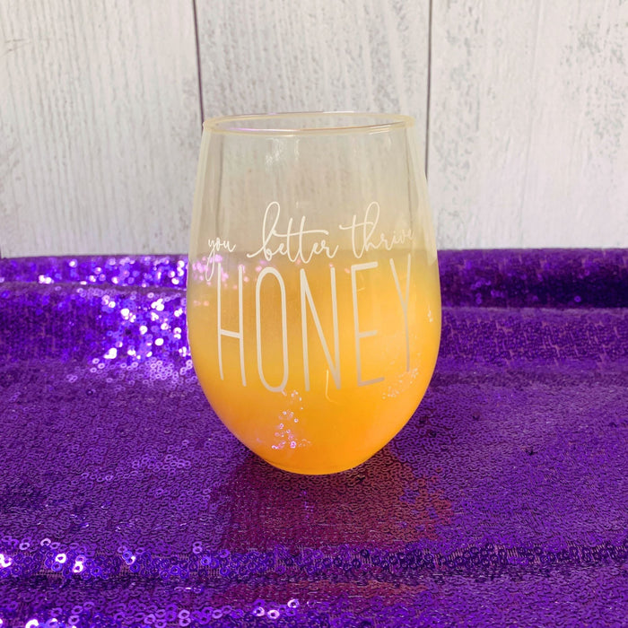 The Bullish Store - You Better Thrive Honey Wine Glass In Yellow Ombre | Stemless Wine Glass | 20Oz