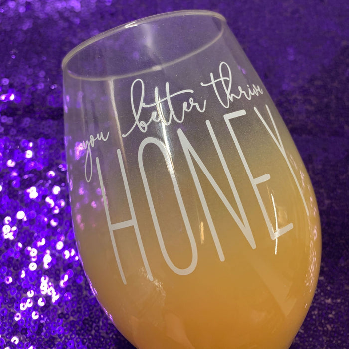 The Bullish Store - You Better Thrive Honey Wine Glass In Yellow Ombre | Stemless Wine Glass | 20Oz