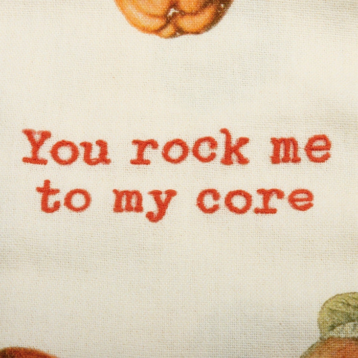 The Bullish Store - You Rock Me To My Core Apple Dish Cloth Towel | Cotten Linen Novelty Tea Towel | Embroidered Text | 18" X 28"