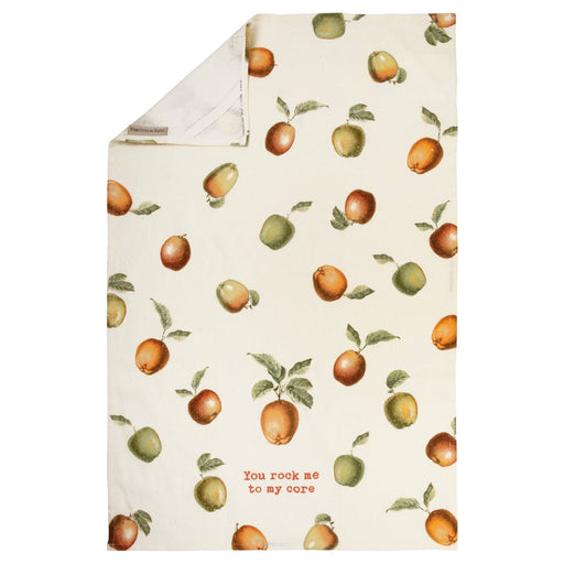 The Bullish Store - You Rock Me To My Core Apple Dish Cloth Towel | Cotten Linen Novelty Tea Towel | Embroidered Text | 18" X 28"