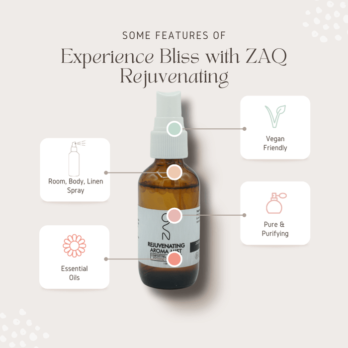 ZAQ Skin & Body - Experience Bliss With ZAQ Rejuvenating Aroma Essential Oil Mist - Made In The Usa