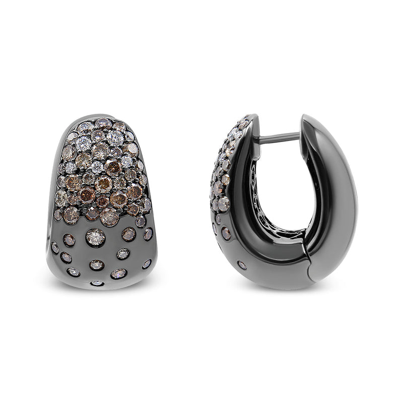 Bids.com Black Rhodium over 18K White Gold 2 1/4 Cttw Prong and Bezel Set White and Brown Diamond Huggy Hoop Earring (F-G/Brown Color, VS1-VS2 Clarity) Earrings