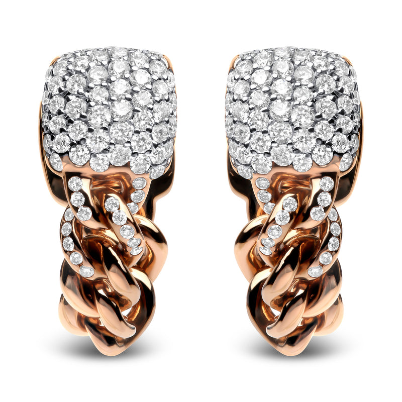 Bids.com 18K Rose Gold 3/4 Cttw Round Diamond Pave Cuban Chain Huggie Earrings (G-H Color, SI1-SI2 Clarity) Earrings