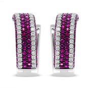 Bids.com 18K White Gold 1 7/8 Cttw Diamond and 1mm Round Red Ruby Open Swish Hoop Earrings (F-G Color, VS1-VS2 Clarity) Earrings