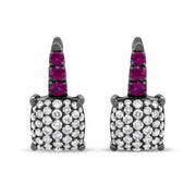 Bids.com Black Rhodium Plated 18K White Gold 7/8 Cttw Round Diamond and Graduated Red Ruby Drop Earrings (F-G Color, VS1-VS2 Clarity) Earrings