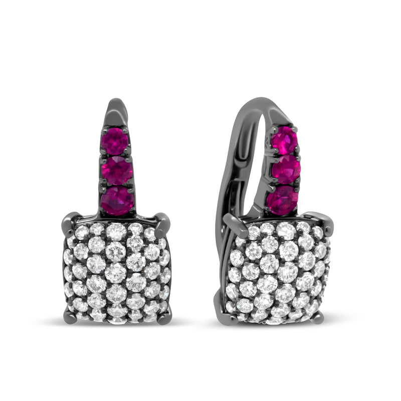 Bids.com Black Rhodium Plated 18K White Gold 7/8 Cttw Round Diamond and Graduated Red Ruby Drop Earrings (F-G Color, VS1-VS2 Clarity) Earrings