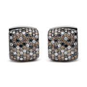 Bids.com Black Rhodium Plated 18K White Gold 12 5/8 Cttw Multi Color Diamond Square Domed Huggie Hoop Earrings  (Brown, Black, G-H Color, SI1-SI2 Clarity) Earrings