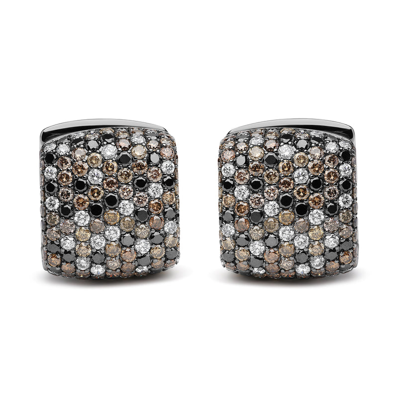 Bids.com Black Rhodium Plated 18K White Gold 12 5/8 Cttw Multi Color Diamond Square Domed Huggie Hoop Earrings  (Brown, Black, G-H Color, SI1-SI2 Clarity) Earrings