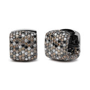 Bids.com Black Rhodium Plated 18K White Gold 12 5/8 Cttw Multi Color Diamond Square Domed Huggie Hoop Earrings  (Brown, Black, G-H Color, SI1-SI2 Clarity) Earrings