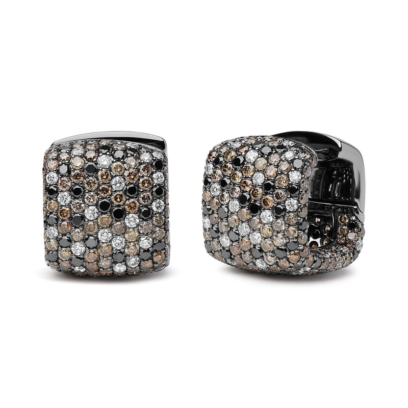 Bids.com Black Rhodium Plated 18K White Gold 12 5/8 Cttw Multi Color Diamond Square Domed Huggie Hoop Earrings  (Brown, Black, G-H Color, SI1-SI2 Clarity) Earrings