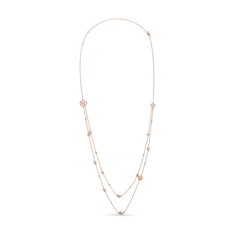Bids.com 18K Rose Gold 1/2 Cttw Diamond and Freshwater Pearl Double Strand Station Necklace  (G-H Color, SI1-SI2 Clarity) - Adjustable up to 16" to 20" Necklaces