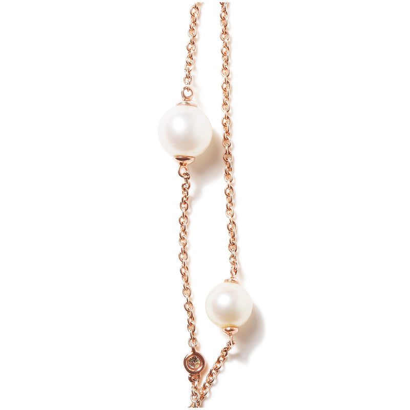 Bids.com 18K Rose Gold 1/2 Cttw Diamond and Freshwater Pearl Double Strand Station Necklace  (G-H Color, SI1-SI2 Clarity) - Adjustable up to 16" to 20" Necklaces