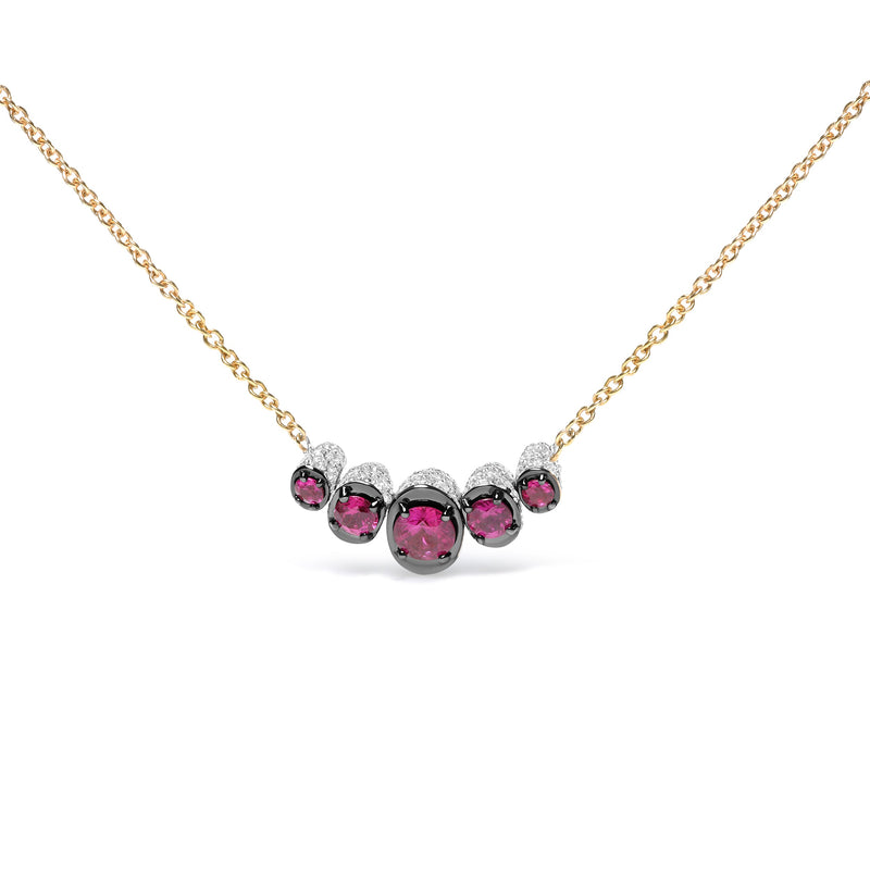 Bids.com 18K Rose Gold 3/4 Cttw Pave Diamonds and Graduated Red Ruby Gemstone Curved Bar Choker Necklace (G-H Color, SI1-SI2 Clarity) - Adjustable up to 14" - 16.5" Necklaces