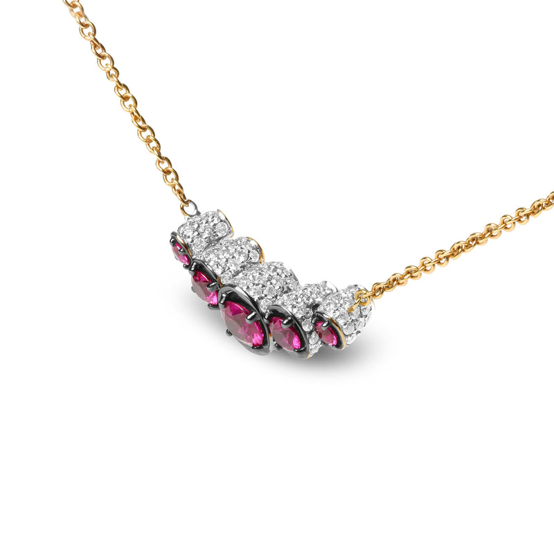 Bids.com 18K Rose Gold 3/4 Cttw Pave Diamonds and Graduated Red Ruby Gemstone Curved Bar Choker Necklace (G-H Color, SI1-SI2 Clarity) - Adjustable up to 14" - 16.5" Necklaces