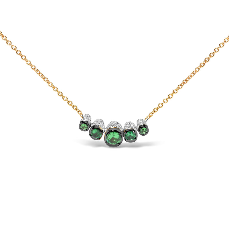 Bids.com 18K Rose Gold 3/4 Cttw Pave Diamonds and Graduated Green Tsavorite Gemstone Curved Bar Choker Necklace (G-H Color, SI1-SI2 Clarity) - Adjustable up to 14" - 16.5" Necklaces