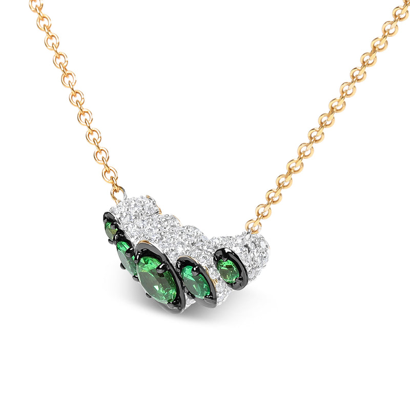Bids.com 18K Rose Gold 3/4 Cttw Pave Diamonds and Graduated Green Tsavorite Gemstone Curved Bar Choker Necklace (G-H Color, SI1-SI2 Clarity) - Adjustable up to 14" - 16.5" Necklaces