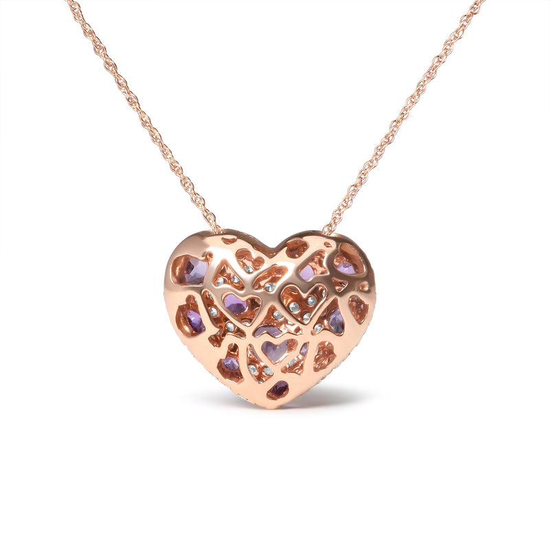 Bids.com 18K Rose Gold 3/4 Cttw Diamond and Purple Amethyst Cluster Heart Shape 18" Pendant Necklace (G-H Color, SI1-SI2 Clarity) Necklaces
