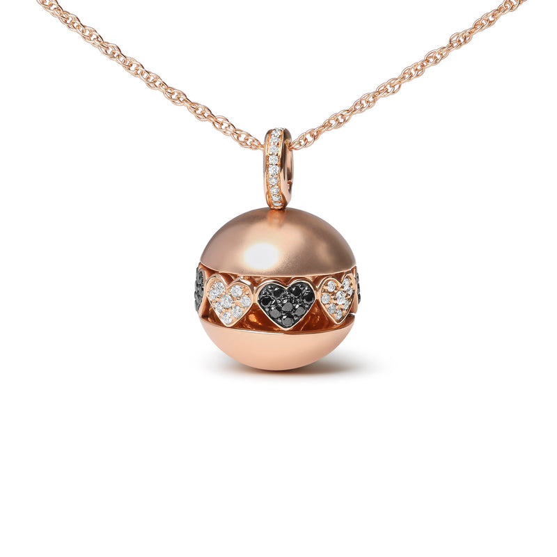 Bids.com 18K Rose Gold 3/8 Cttw Black and White Diamond Ball with Filigree Heart and Cluster Design 18" Pendant Necklace (Black and G-H Color, SI1-SI2 Clarity) Necklaces