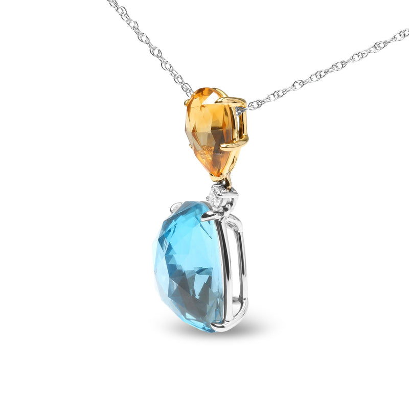Bids.com 18K White and Yellow Gold Diamond Accent and Yellow Citrine and Sky Blue Topaz Gemstone Dangle Drop 18" Pendant Necklace (G-H Color, SI1-SI2 Clarity) Necklaces