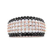 Bids.com 18K Rose Gold 2 1/5 Cttw Black and White Diamond 6 Row Band Ring (F-G and Black Color, VS1-VS2 Clarity) - Ring Size 7 Rings