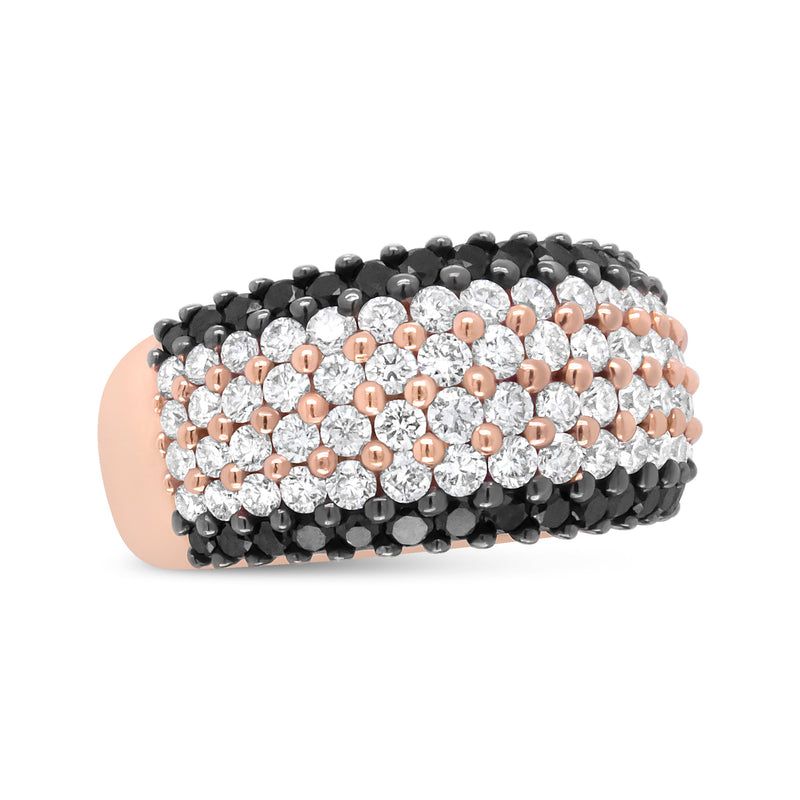 Bids.com 18K Rose Gold 2 1/5 Cttw Black and White Diamond 6 Row Band Ring (F-G and Black Color, VS1-VS2 Clarity) - Ring Size 7 Rings