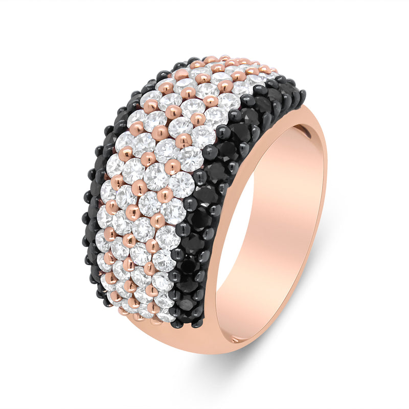 Bids.com 18K Rose Gold 2 1/5 Cttw Black and White Diamond 6 Row Band Ring (F-G and Black Color, VS1-VS2 Clarity) - Ring Size 7 Rings