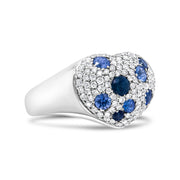 Bids.com 18K White Gold Blue Sapphire and 5/8 Cttw Diamond Cluster Heart Shaped  Ring (F-G Color, VS1-VS2 Clarity) - Size 7.5 Rings