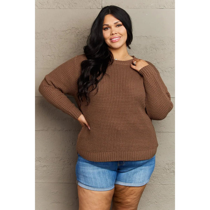 Zenana | Breezy Days Plus Size High Low Waffle Knit Sweater