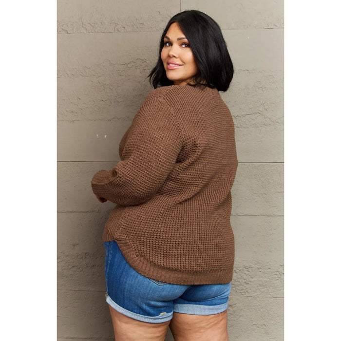 Zenana | Breezy Days Plus Size High Low Waffle Knit Sweater