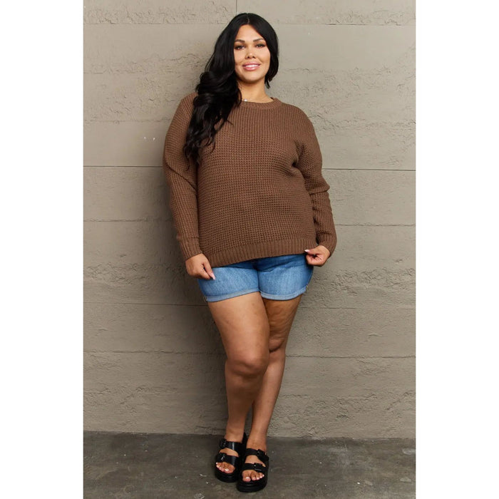 Zenana | Breezy Days Plus Size High Low Waffle Knit Sweater