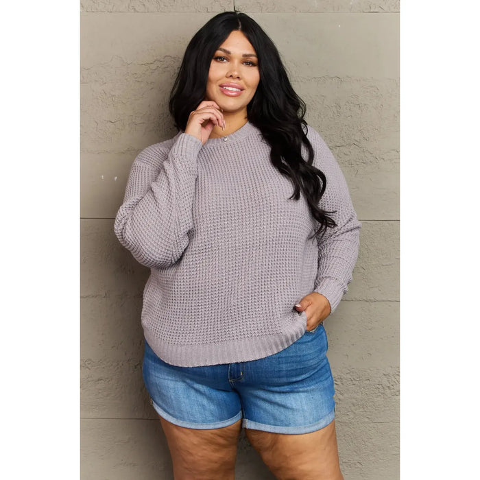 Zenana | Breezy Days Plus Size High Low Waffle Knit Sweater