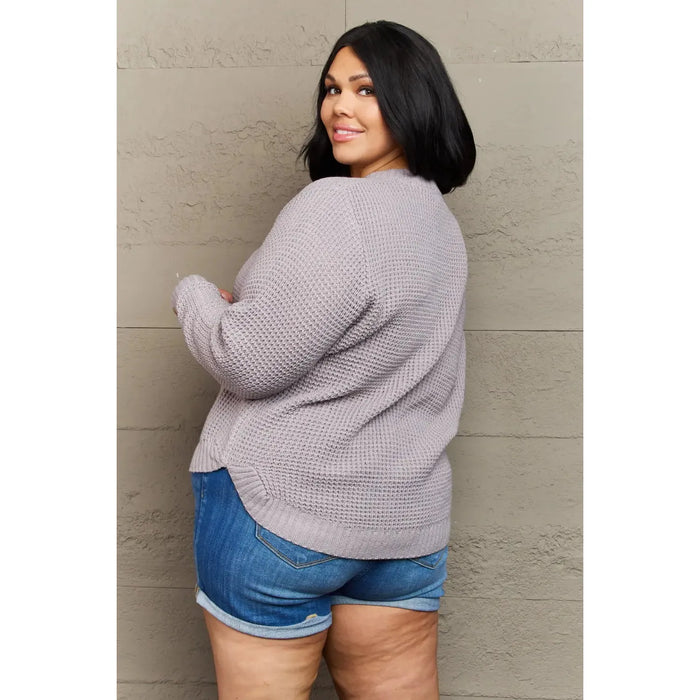 Zenana | Breezy Days Plus Size High Low Waffle Knit Sweater