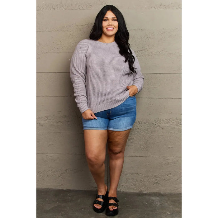 Zenana | Breezy Days Plus Size High Low Waffle Knit Sweater